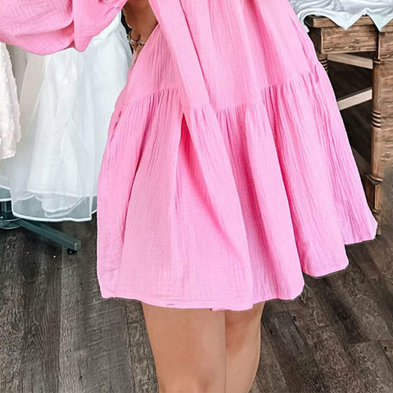 Women's Dress Elegant Solid Color V-Neck Long Sleeve Crushed Short Dresses