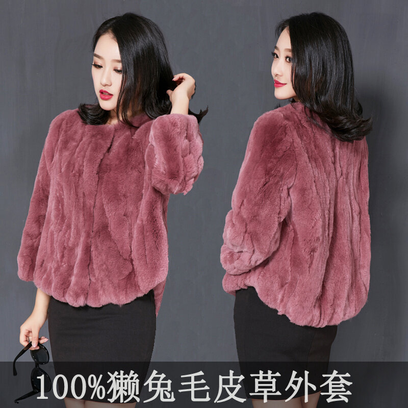 Real Rabbit Fur Coat Para As Mulheres Moda Inverno Genuine Rex Rabbit Fur Jackets Feminino Estilo Curto Quente Preto Manga Longa Sobretudo