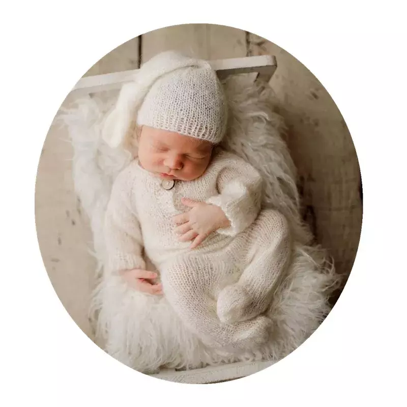 Bebê fotografia adereços de malha lã mohair malha bebê menina menino outfit macacão chapéu recém-nascido fotografia roupas