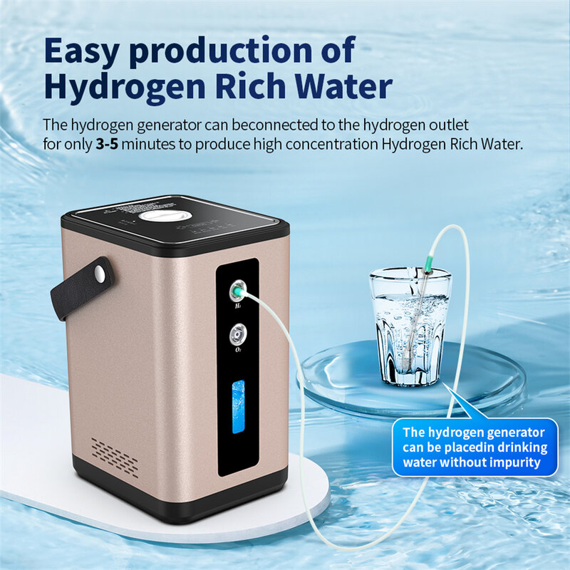 Máquina De Inalação De Hidrogênio 99,99% Pureza Portátil Gerador Dual Outlet H2 PEM Molecular Água Eletrólise Ionizador