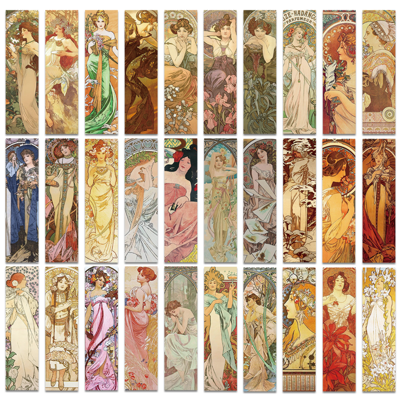 30pcs Mucha Bookmarks Classic Painting Gifts Art Set Creative Bookmarks Personalized Exquisite Cultural and Creative