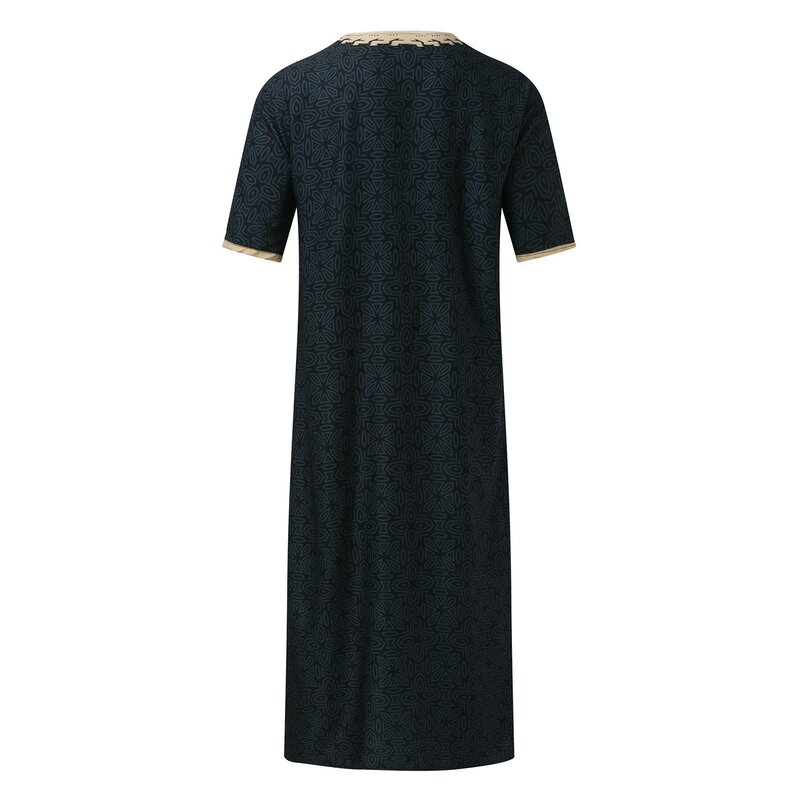 Männer kurz ärmel ige muslimische Kleidung arabische ethnische Retro-Stil V-Ausschnitt Patchwork bedruckte Overalls muslimische Robe islamische Kleidung