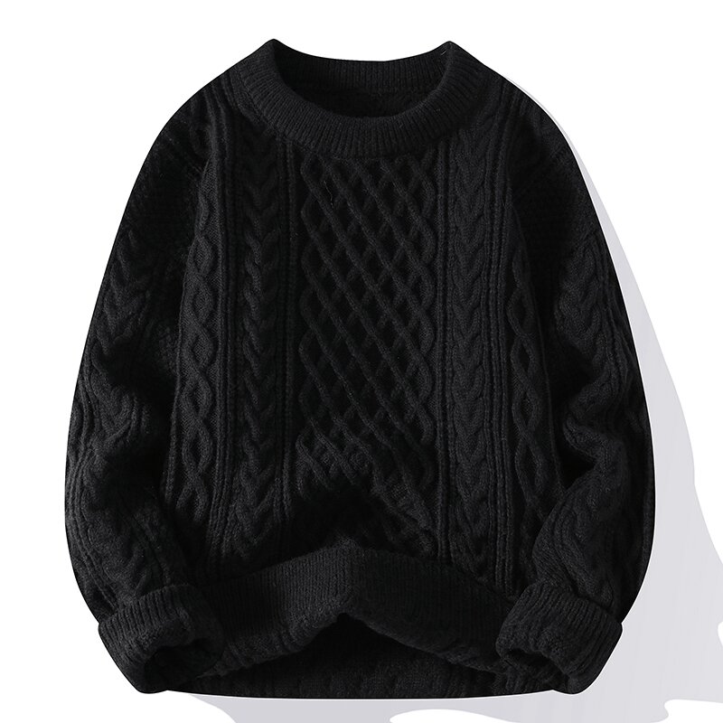 Sweater Pullover rajut pria, Sweater Retro leher O warna polos, Pullover longgar Harajuku musim gugur dan dingin