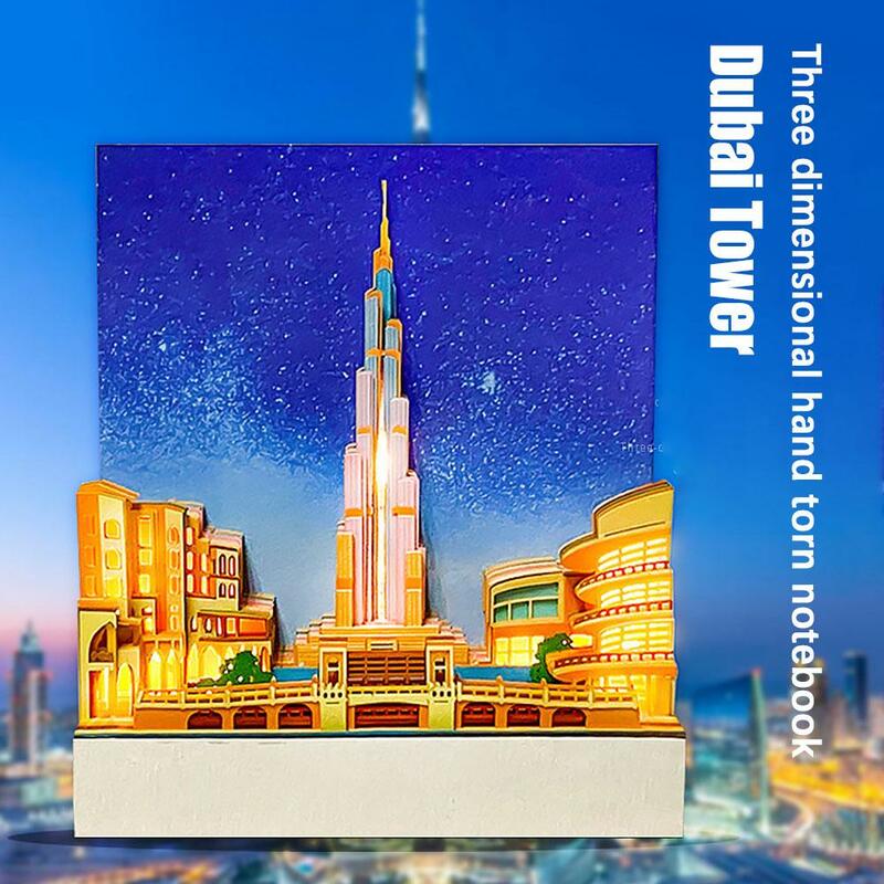 مفكرة كتلة ، لوحة مذكرات ثلاثية الأبعاد ، بطاقة ورقية مع هدايا نموذج جديد ، برج عيد ميلاد دبي ، مفكرة مضيئة ، مذكرة العام P7G2