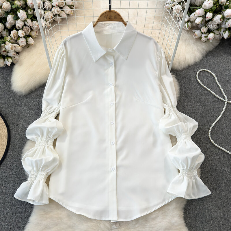 VANOVICH Spring and Autumn New Fashion Korean Style Long-sleeved Lapel Single-breasted Shirt O-neck Vest Women's Two-piece Set
