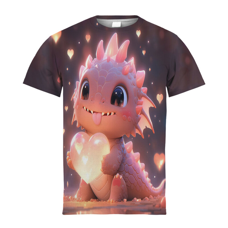 Camisetas con estampado de dragón para niños, Tops de manga corta con cuello redondo, ropa de calle informal, verano, 2024