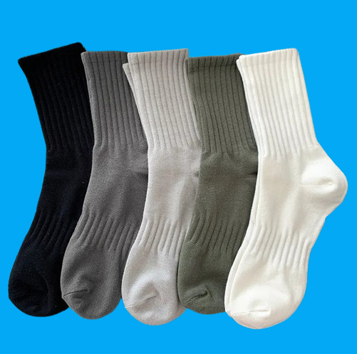 5 Pairs Men Black White Warm Socks Autumn Winter Male Breathable Solid Color Sport Long Middle Tube Casual Socks for Men