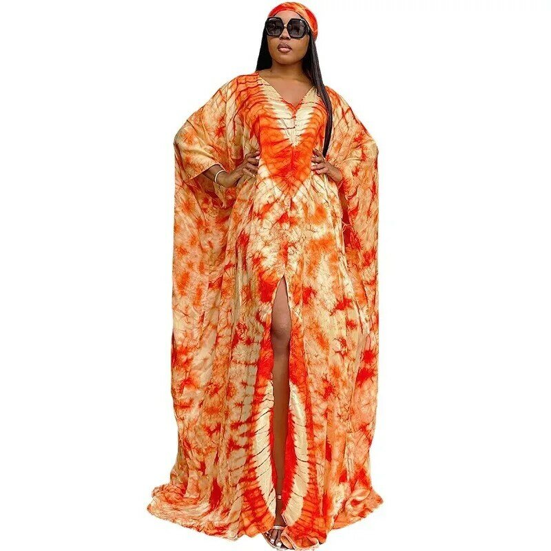 2 Pieces African Long Dress for Women Whith Headtie Elegant Lady Party Robe Plus Size Africa Designer Ankara Dashiki Clothes