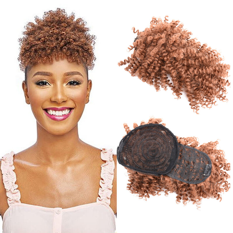 Syntetyczne kręcone grzywki sznurkiem kucyk perwersyjne kręcone włosy grzywka dla czarnych kobiet klip na przedłużanie włosów przednie treski