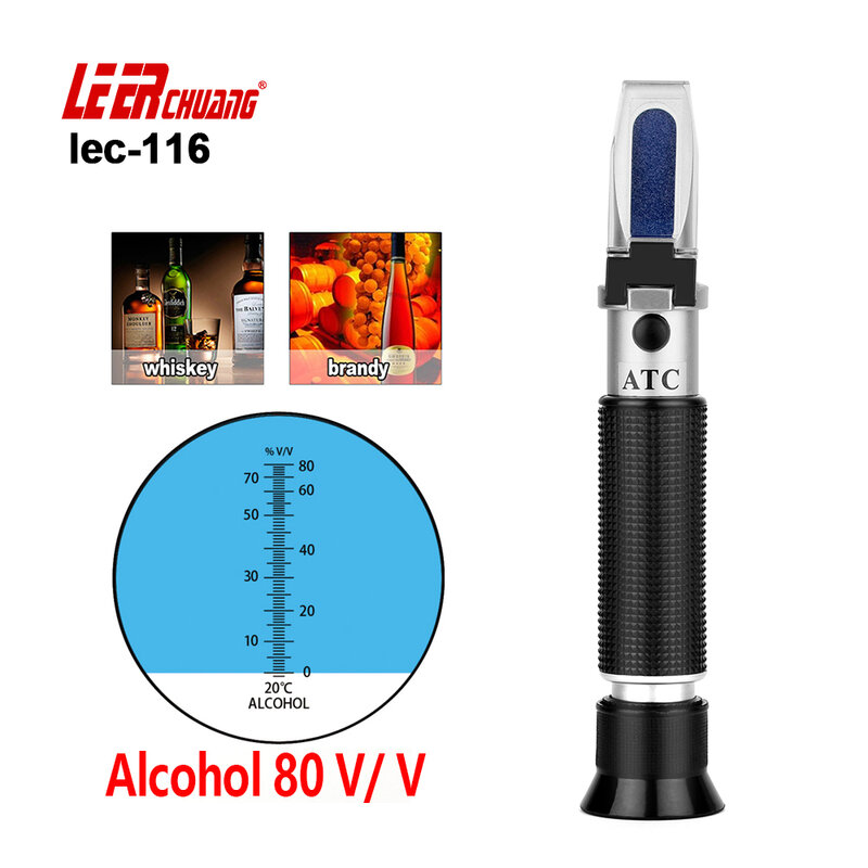 LEERCHUANG-refractómetro de Alcohol 0 ~ 80% V, hidrómetro de concentración, refractómetro de probador de bebidas espirituosas para elaboración de licor