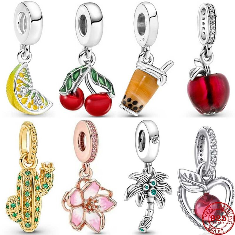 Neue 925 Sterling Silber Apfel Kirsche Frucht Blase Tee baumeln Charme Perle DIY Perle passen original Pandora Armband Modeschmuck