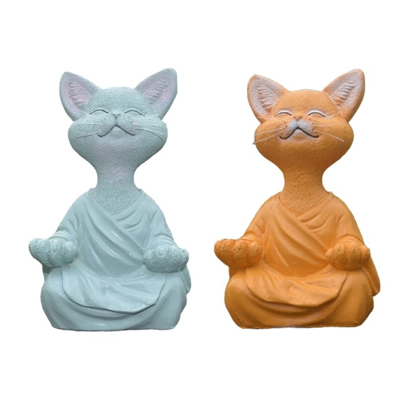 猫の瞑想像、スフィンクス猫の手作りの小さな装飾禅ヨガ猫の置物装飾品禅猫リラックスした庭用