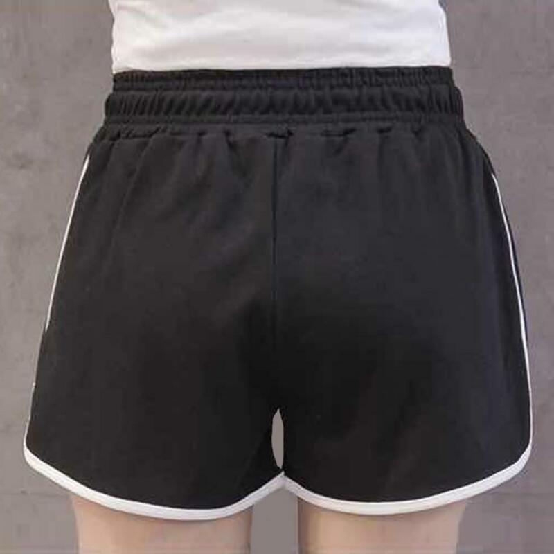 Shorts femininos com cordão de cintura alta com bolsos, casual, bloco de cores, elegante, verão
