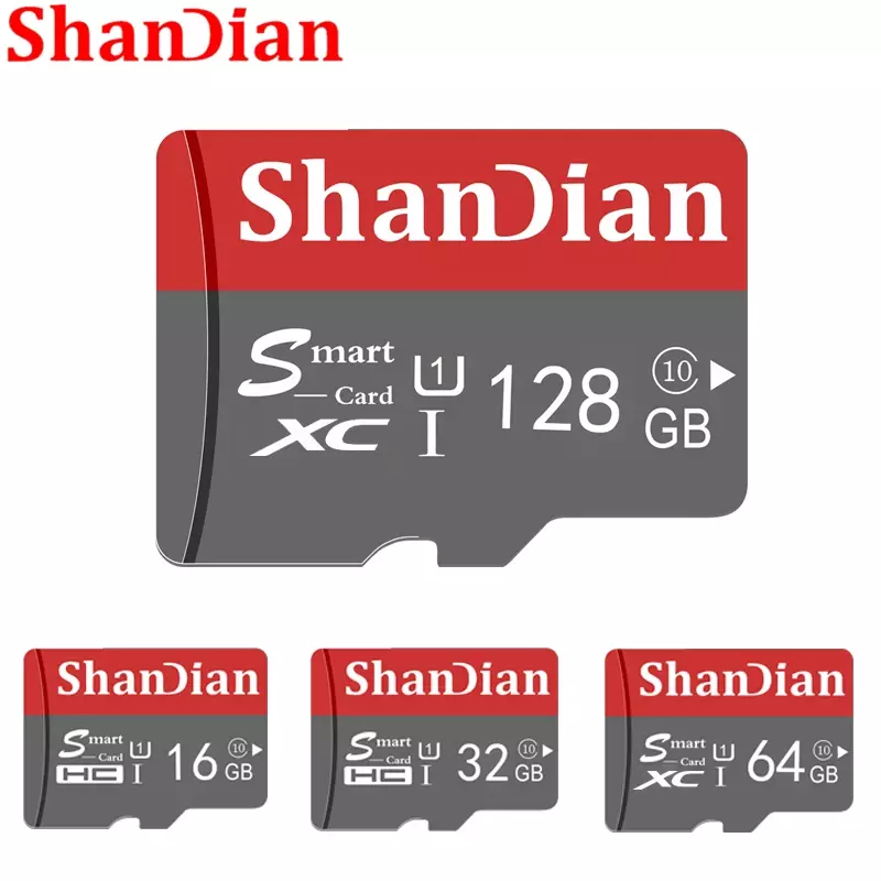 SHANDIAN สมาร์ท SD Card 32GB Class 10 16GB/64GB ความจุจริง128GB Mini SD การ์ดความจำบัตร TF สำหรับสมาร์ทโฟน