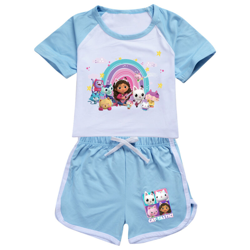 Gabby der Puppenhaus Kleinkind Jungen Kleidung Sommer Pyjamas Gabby Katzen Baumwolle Kurzarm T Shirt + Shorts Kostüm Mädchen Sportswear set