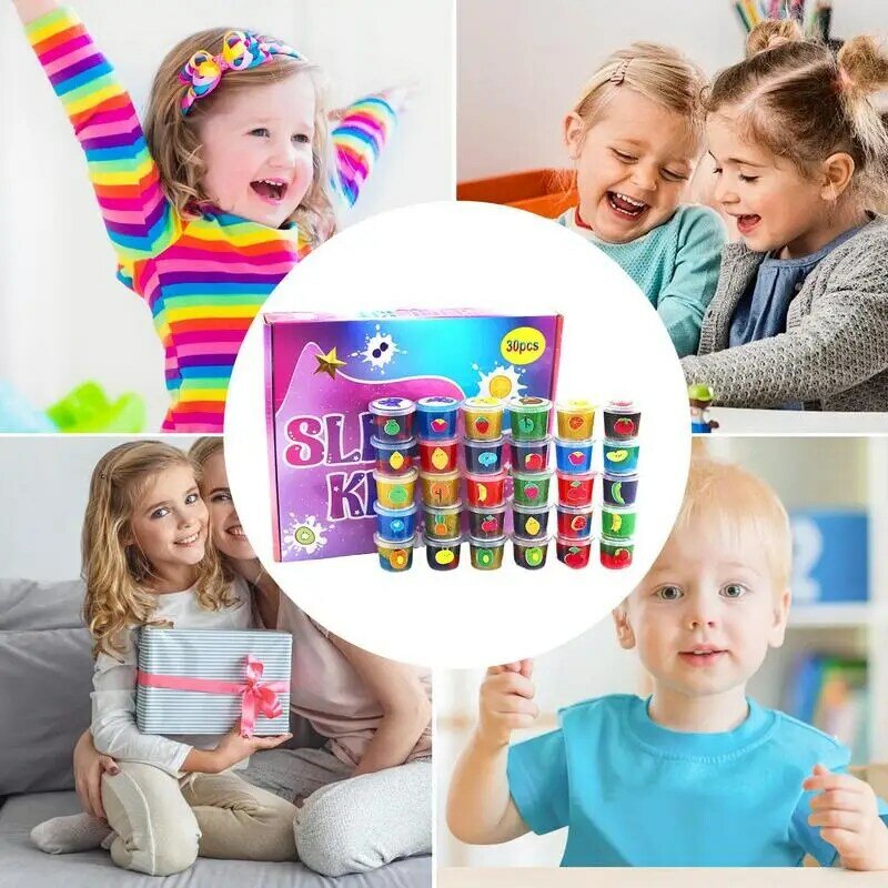 Kit de argila elástica para crianças, brinquedo sensorial, alívio do estresse, brinquedo educativo, cristal, DIY, meninas, meninos, 30pcs