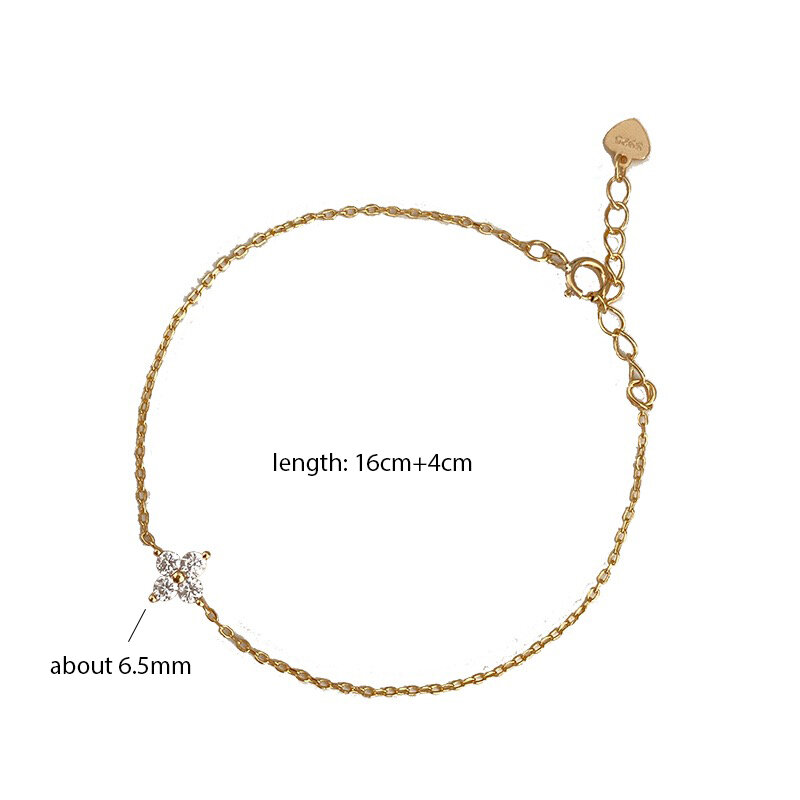 ANENJERY Zircon Four Leaf Flower Chain Bracelet for Women Niche Simple Desgin Party Jewelry Accessories