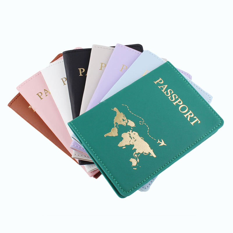 Couverture de passeport en cuir PU unisexe, nouveau porte-passeport de voyage mince et mince avec carte du monde, étui pour cartes, cadeau Simple