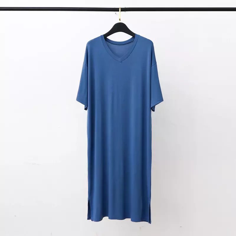 Modal Pajamas Home Clothes Men's Short-sleeved V-neck Mid-length One-piece Nightgown Loose Large Size Mens Cotton Bathrobe M27
