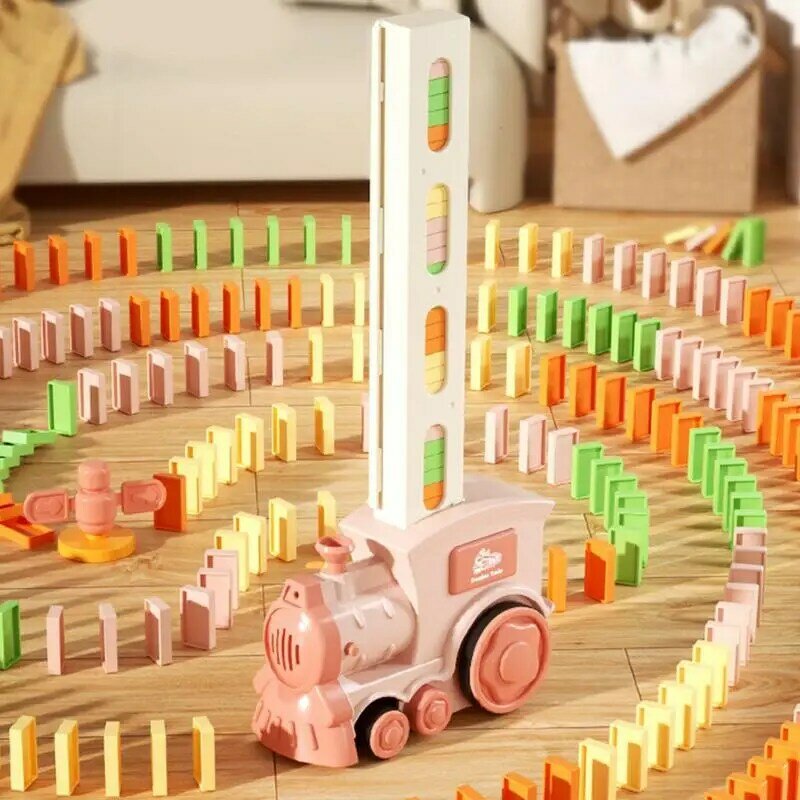 مجموعة سيارة قطار الدومينو للأطفال ، كتل الدومينو الملونة ، الصوت والضوء ، الطوب زرع التلقائي ، لعبة تعليمية ، لتقوم بها بنفسك لعبة هدية