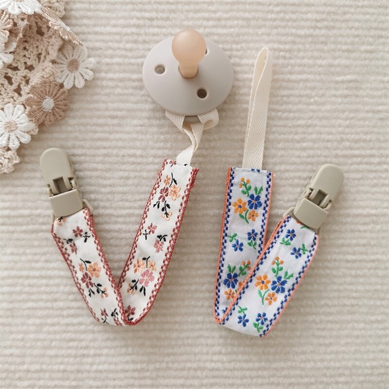 Clip algodón para bebé, cadena para chupete con patrón Floral, soporte para mordedor, antipérdida, elegante, Clip para y