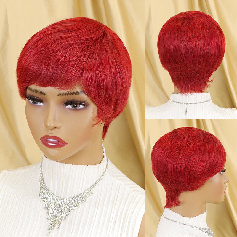 Parrucche umane diritte Bob corte di colore naturale con frangia parrucca Pixie Cut capelli vergini brasiliani parrucca di capelli umani economici per le donne nere