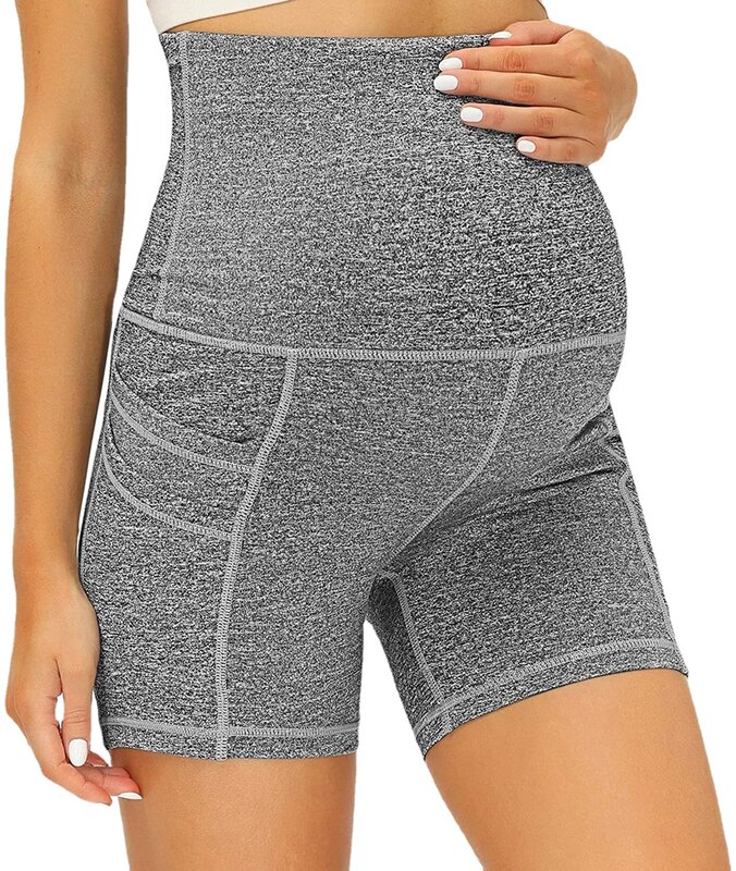 Celana pendek Yoga wanita, legging ibu hamil Mini olahraga Fitness pinggang tinggi perut hamil musim panas
