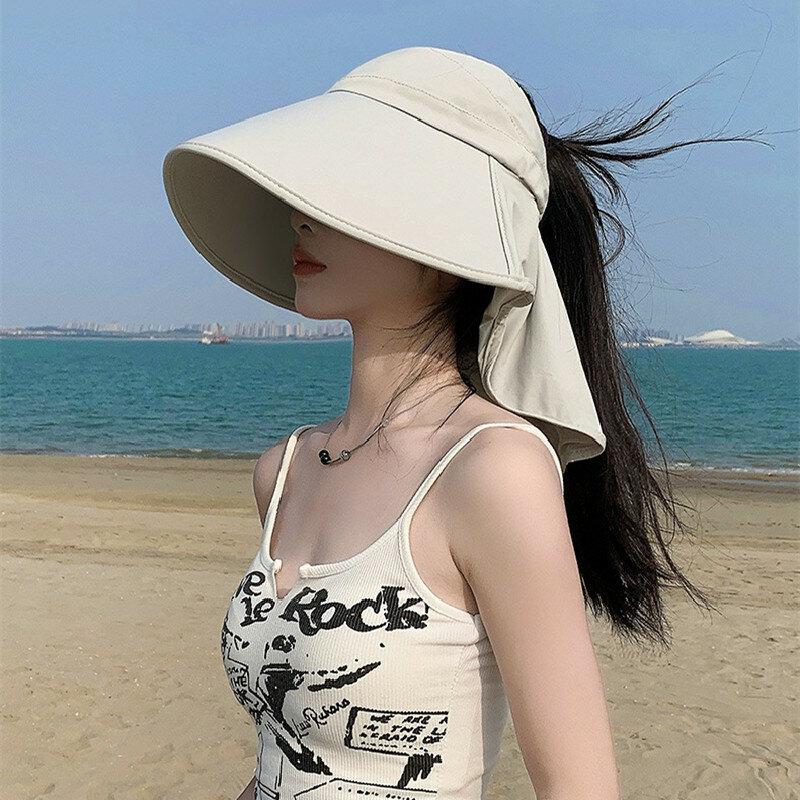 Casquettes anderde voyage pliables pour femmes, queue de cheval, chapeau d'été pour femmes pour le soleil, protection UV à large bord, chapeaux de plage solaires E27