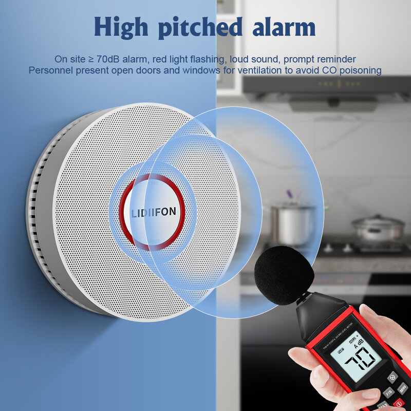 Detektor karbon monoksida komposit sensitif tinggi, Sensor alarm perlindungan api nirkabel untuk dapur rumah