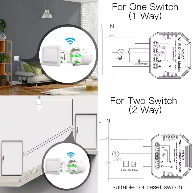 Smart WiFi Luz LED Interruptor Dimmer, Controle Remoto, 1, Interruptor de 2 Vias, Funciona com Alexa, Echo, Google Home, Vida Inteligente, Tuya APP, DIY