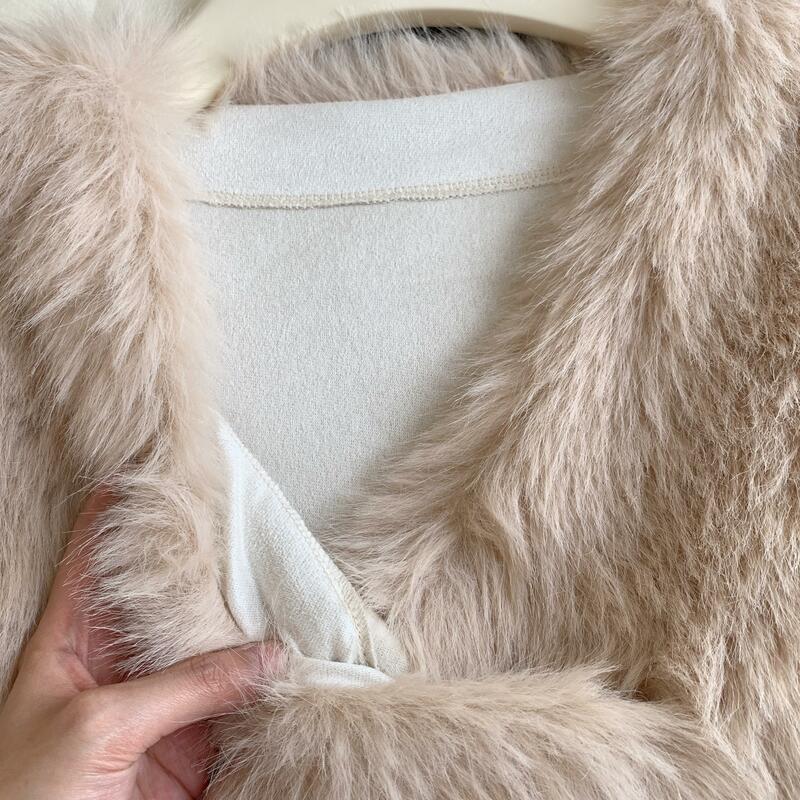 Женское пальто из искусственного лисьего меха, плотное теплое пальто с длинным рукавом на осень и зиму, женская уличная одежда, двубортная свободная пушистая куртка из искусственного меха