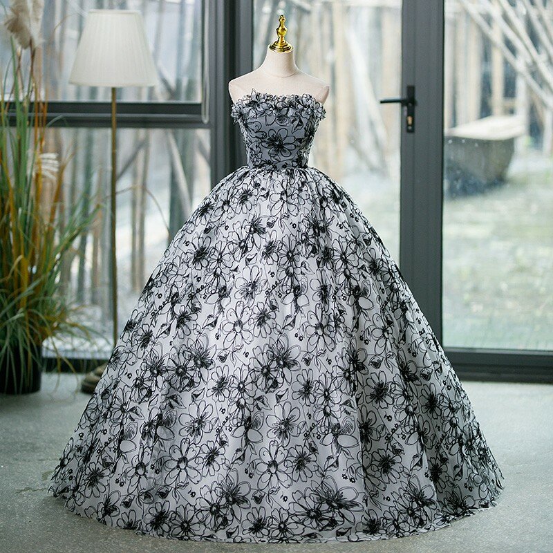 Jesienne nowe 2023 sukienki bez ramiączek Quinceanera słodka sukienka na imprezę w kwiaty klasyczna suknia balowa luksusowa sukienka na studniówkę prawdziwe zdjęcie