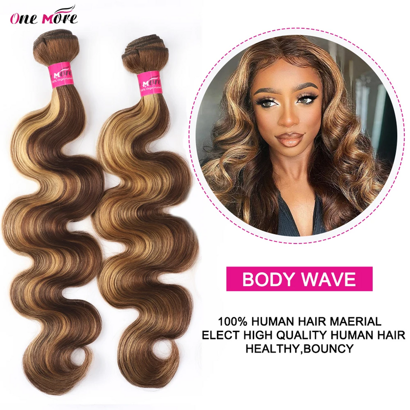 4 27 Highlight Body Wave Bundles Ombre Colored Human Hair Extensions Brown Highlight Brazylijskie pasma splotów włosów 1 3 4 PCS