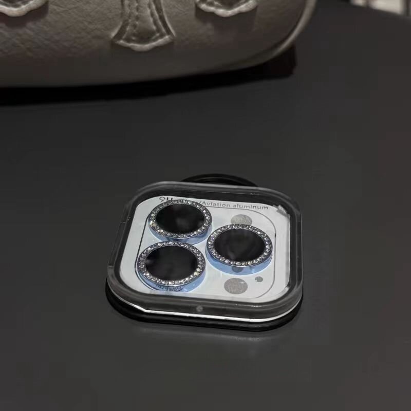 Pelindung lensa kamera kaca logam berkilau, penutup lensa cincin untuk IPhone 15 14 13 11 Pro Max Plus 12 Mini 15Pro 14Pro