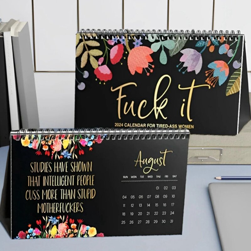 2024 kalendarz ścienny dla zmęczonych kobiet, zabawny miesięczny kalendarz, ręcznie robiony kalendarz biurko do pracy w domu, biały dowcipny prezent słonia