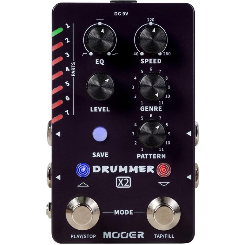 MOOER Drum Machine Guitar Pedal with 121 Drum Grooves 11 Music Styles 7 Rhythm Slots Fill Function for Electric Guitar Bass (X2)