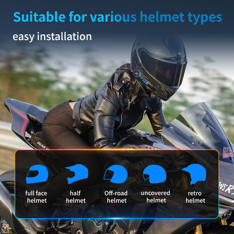BT 5.3 Motorcycle Helmet Headset Stereo Wireless Hands-free Call Kit Noise Reduction Waterproof Earphone With Ambient Light