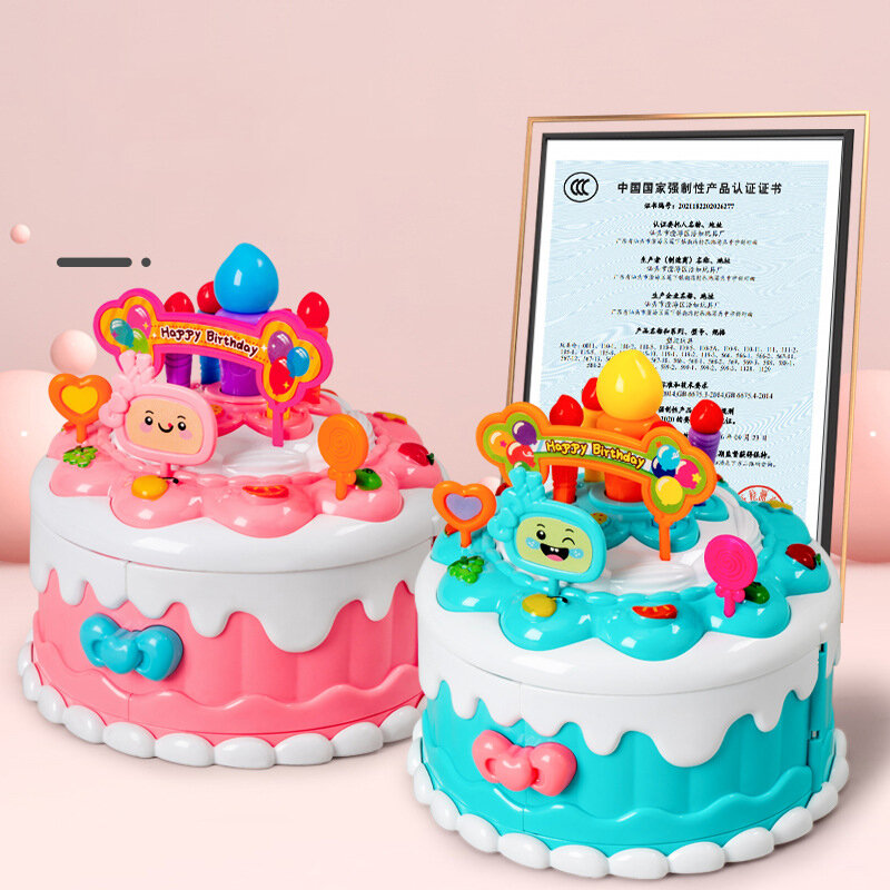 Mainan rumah bermain anak perempuan, Set dekorasi kotak musik kue imut kartun cantik hadiah ulang tahun terbaik untuk anak perempuan