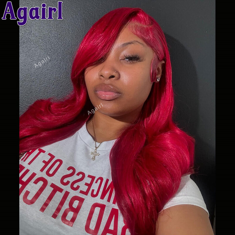 Burgundy Red 13x6 Lace Frontal Wig 13X4 Human Hair Body Wave Wig 200 Density PrePlucked Glueless 6X4 Closure Lace Wigs for Women