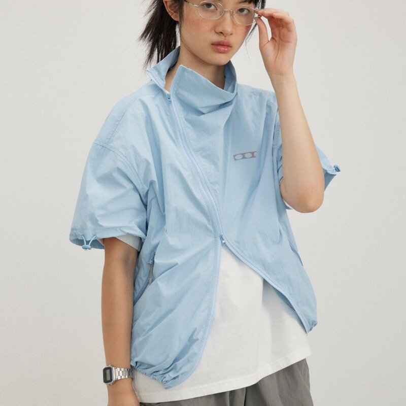 HOUZHOU-jaqueta de manga curta Harajuku feminina, jaqueta exterior grande, protetor solar estético de verão, japonês, estilo anos 2000, Y2k