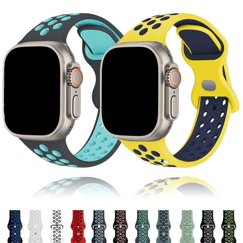 Correa de silicona para Apple Watch, pulsera transpirable para iWatch series 6, 5, 4, 3, SE Ultra, 8, 7, 45mm, 41mm, 49mm, 44mm, 42mm, 40mm, 38mm