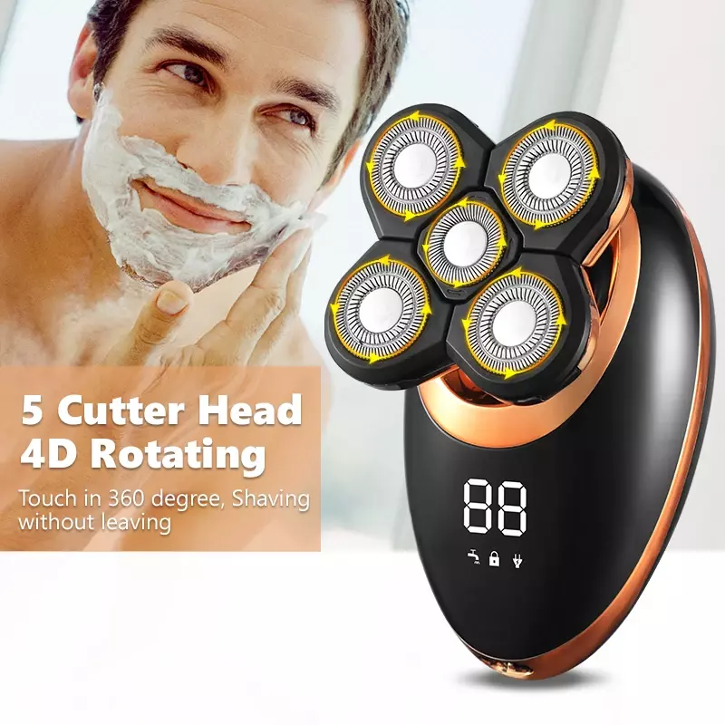 IPX7 Alat Cukur Elektrik Tahan Air untuk Pria Pemangkas Rambut Jenggot Mesin Cukur Kepala Botak Isi Ulang Peralatan Perawatan Layar LCD