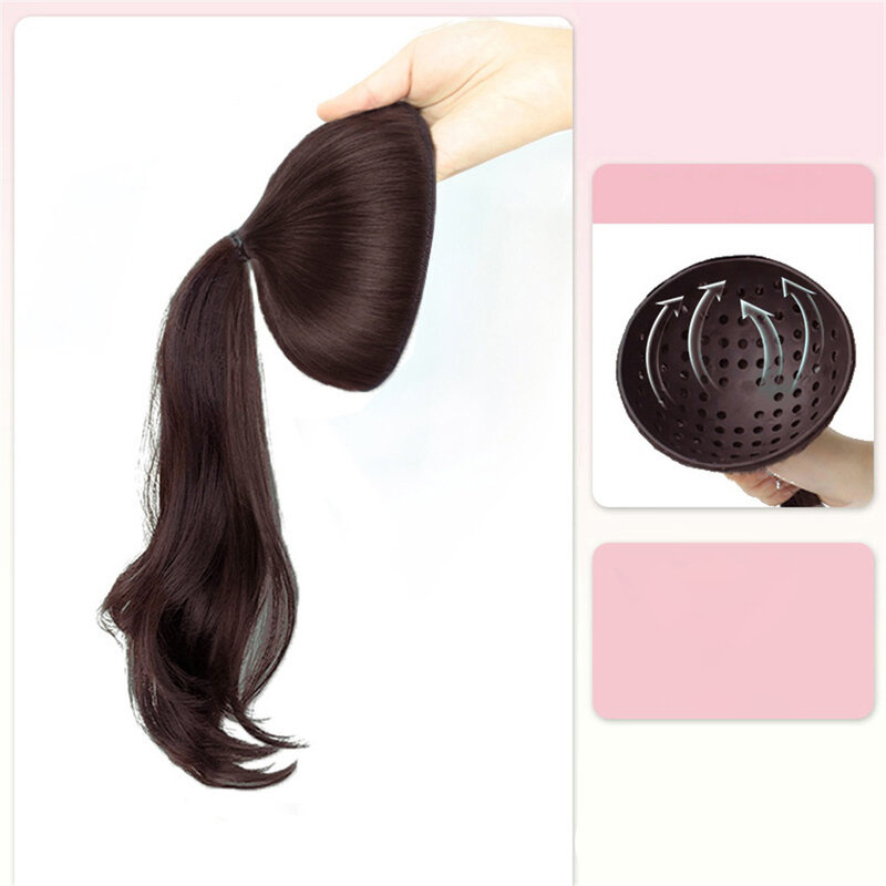 Wig ekor kuda keriting wanita, Wig alami bentuk kepala SEMPURNA UNTUK kulit Pomelo Ultra ringan pertumbuhan rambut keriting Pon