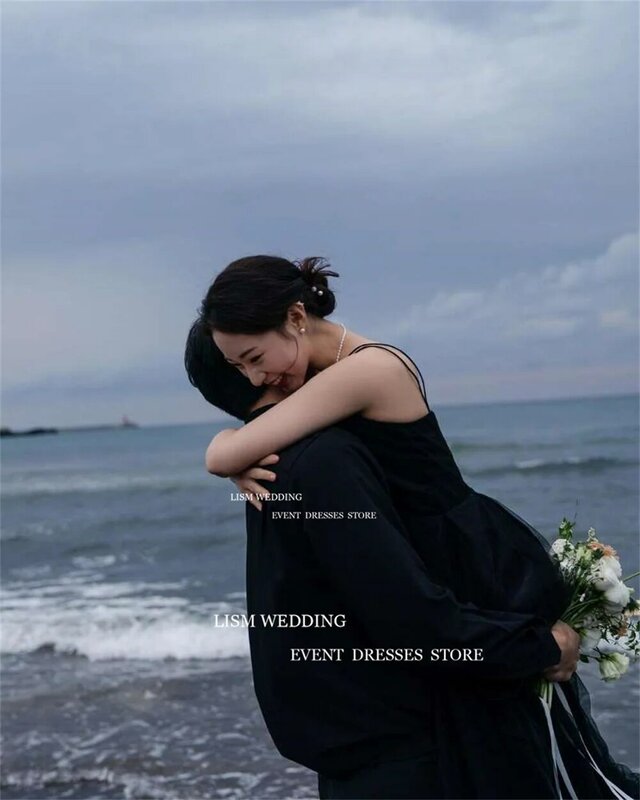 LISM-vestido de novia con tirantes finos para mujer, prenda de vestir de corte en A, color negro, estilo coreano, Formal, sesión de fotos, 2023