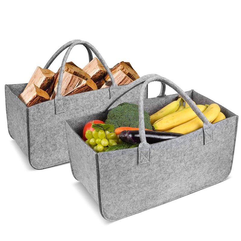 3X Felt Purse, Felt Storage Bag Large Capacity Casual Shopping Bag - Gray