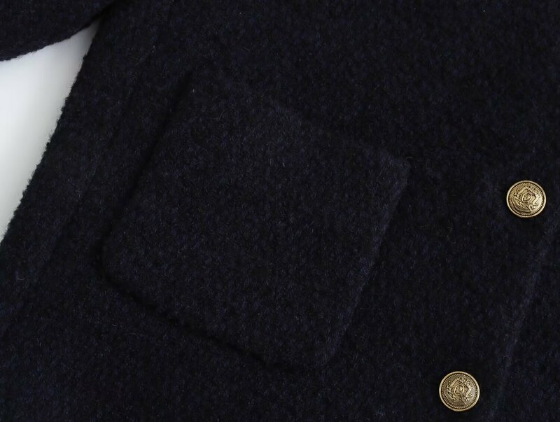Dave & Di-Jaqueta de lã da marinha para mulheres, casaco dourado com botões, tops casuais, francês, elegante, vintage