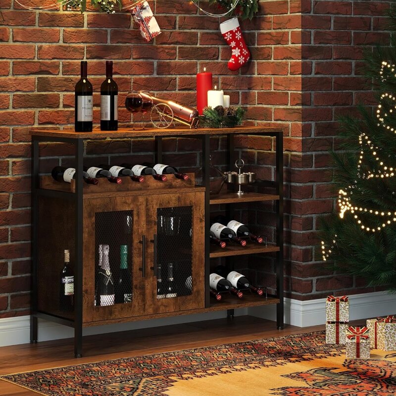 X-cosprak rak Bar anggur kabinet dengan rak anggur dapat dilepas, Kabinet Bar kopi dengan tempat kaca, papan samping kecil dan prasmanan