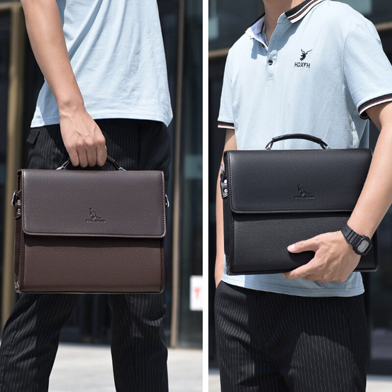 Business PU Leather Men's Briefcase Luxury Flip Man Handbag High Quality Laptop Bag Office Male Shoulder Crossbody Bag