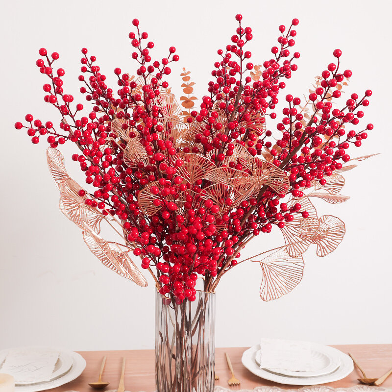 Kunstmatige Rode Berry Bloemen Boeket Fake Plant Voor Thuis Vaas Decor Xmas Boom Ornamenten Nieuwjaar 2023 Party Kerst Decoratie