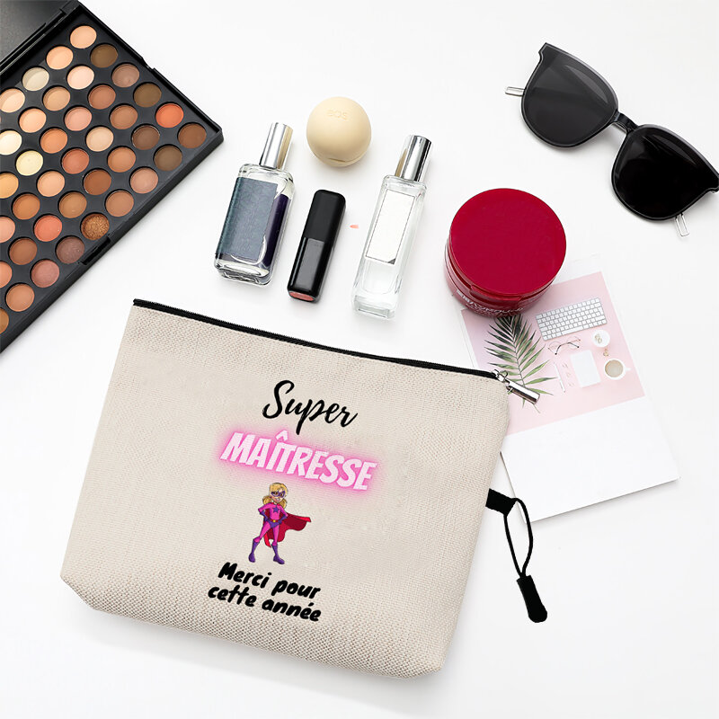 Merci Maitresse Super Teacher Gift  Makeup Bags Women Travel Cosmetic Wash Pouch Toiletries Storage Ladies Neceser Beauty Bag
